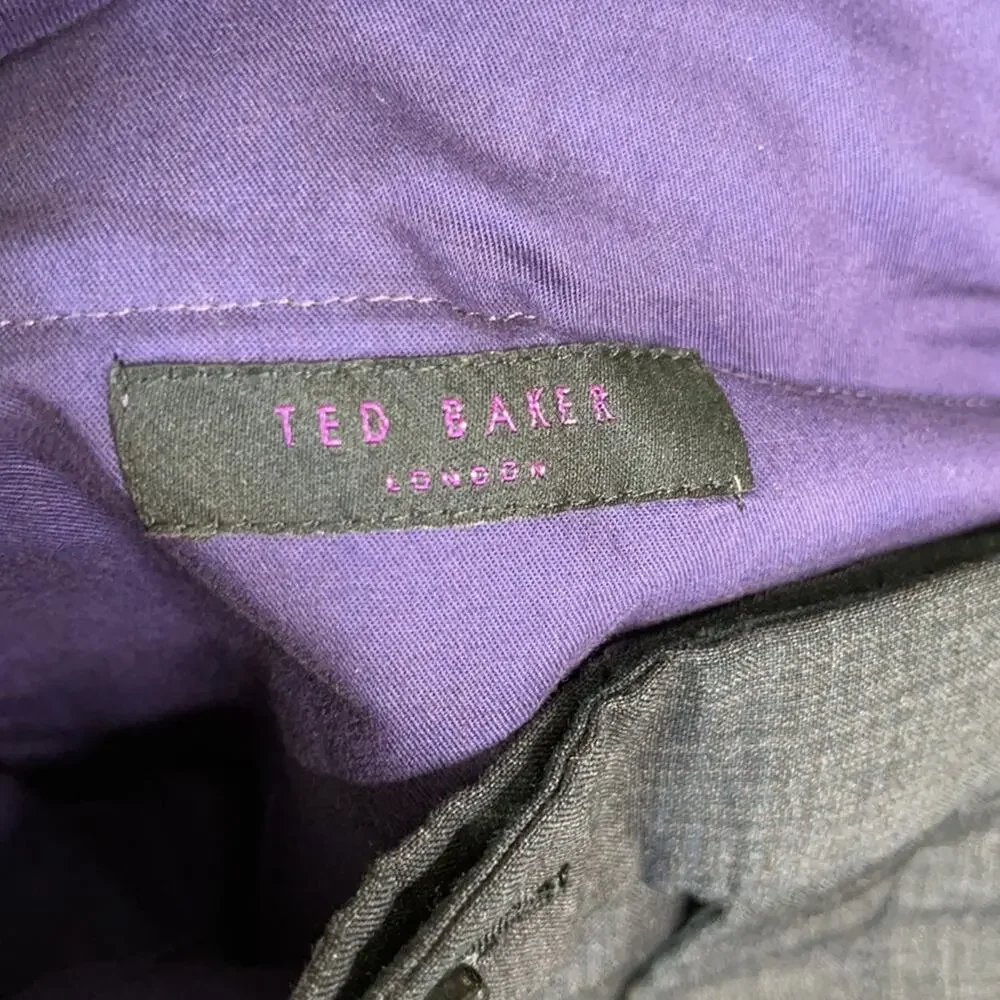 TED BAKER 100% Wool Charcoal Gray Flat Front Dress Slacks Jefferson Pants